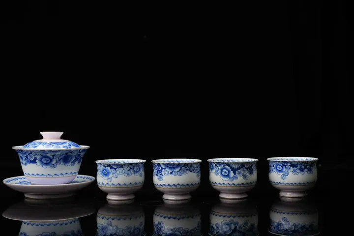 桃花粉青花万花描金套系