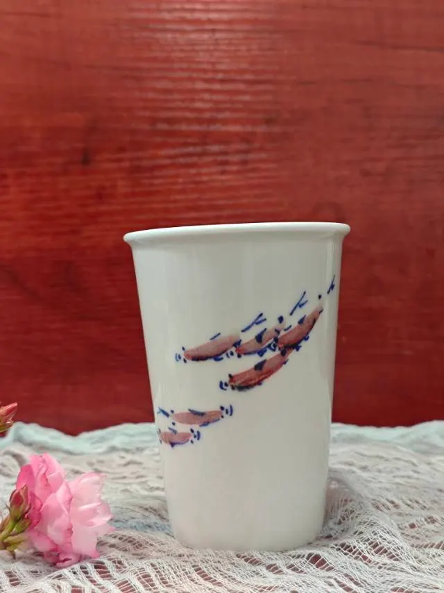 全手绘南窑风物《知鱼之乐》可乐杯