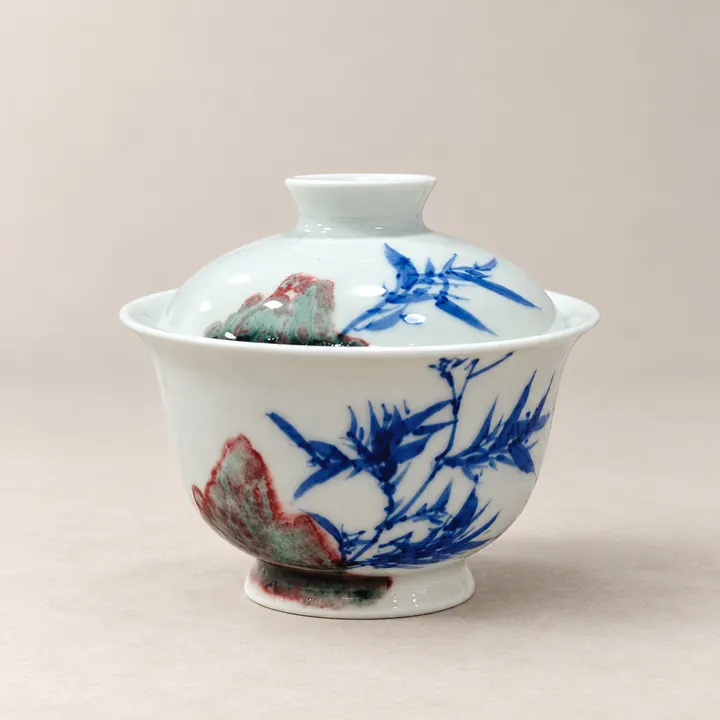 Bamboo · Blue-and-white & Underglaze-red Gaiwan