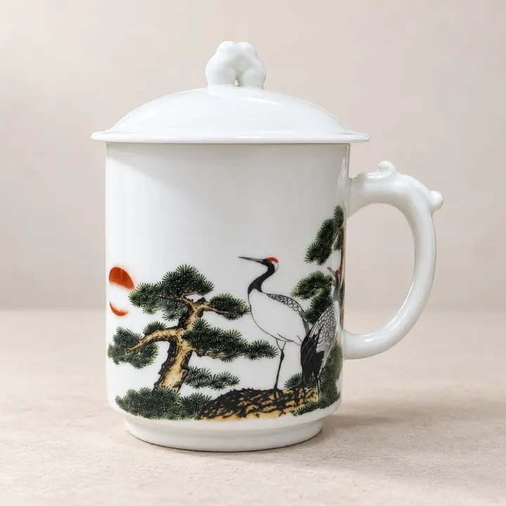 Pine & Crane · Painted Lidded Mug