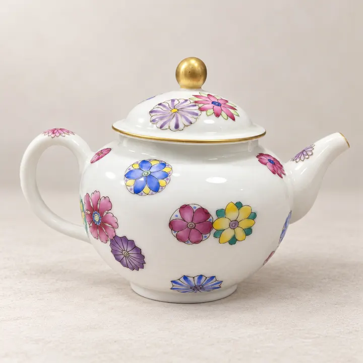 Colourful Flowers · Gold-accent Teapot