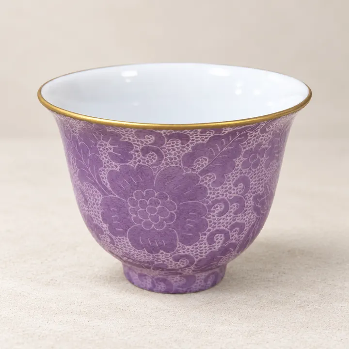 Floral Scroll · Violet Sgraffito Tea Cup