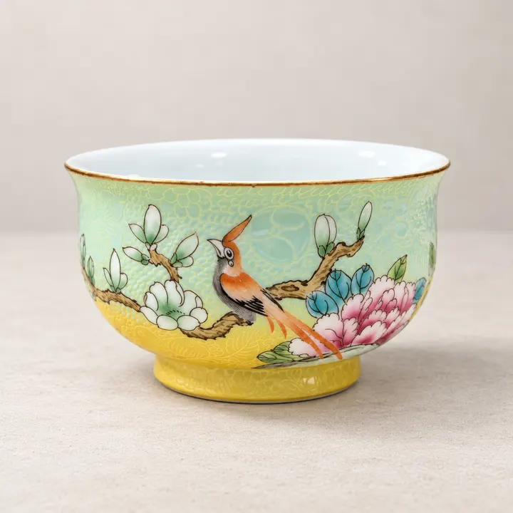 Pheasant, Magnolia & Peony · Sgraffito Tea Cup