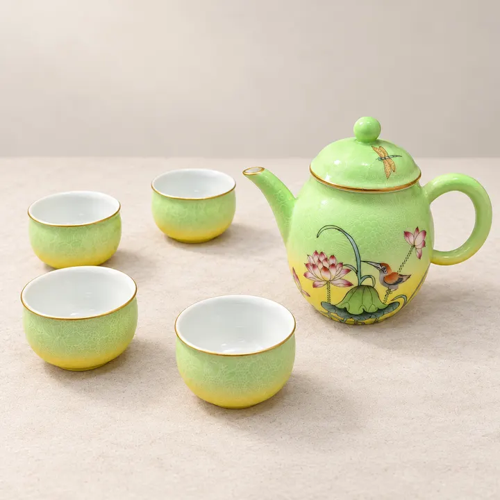 Kingfisher & Lotus · Sgraffito Tea Set